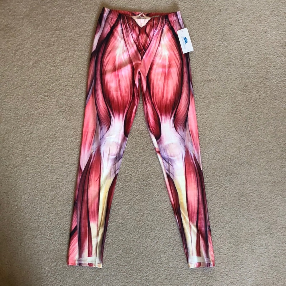 Lotus Leggings Anatomical Muscle Print Leggings in Red and Pink